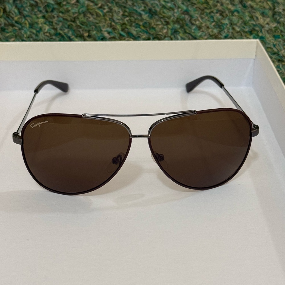 Salvatore Ferragamo Black Frame with Brown Lenses Aviator Sunglasses